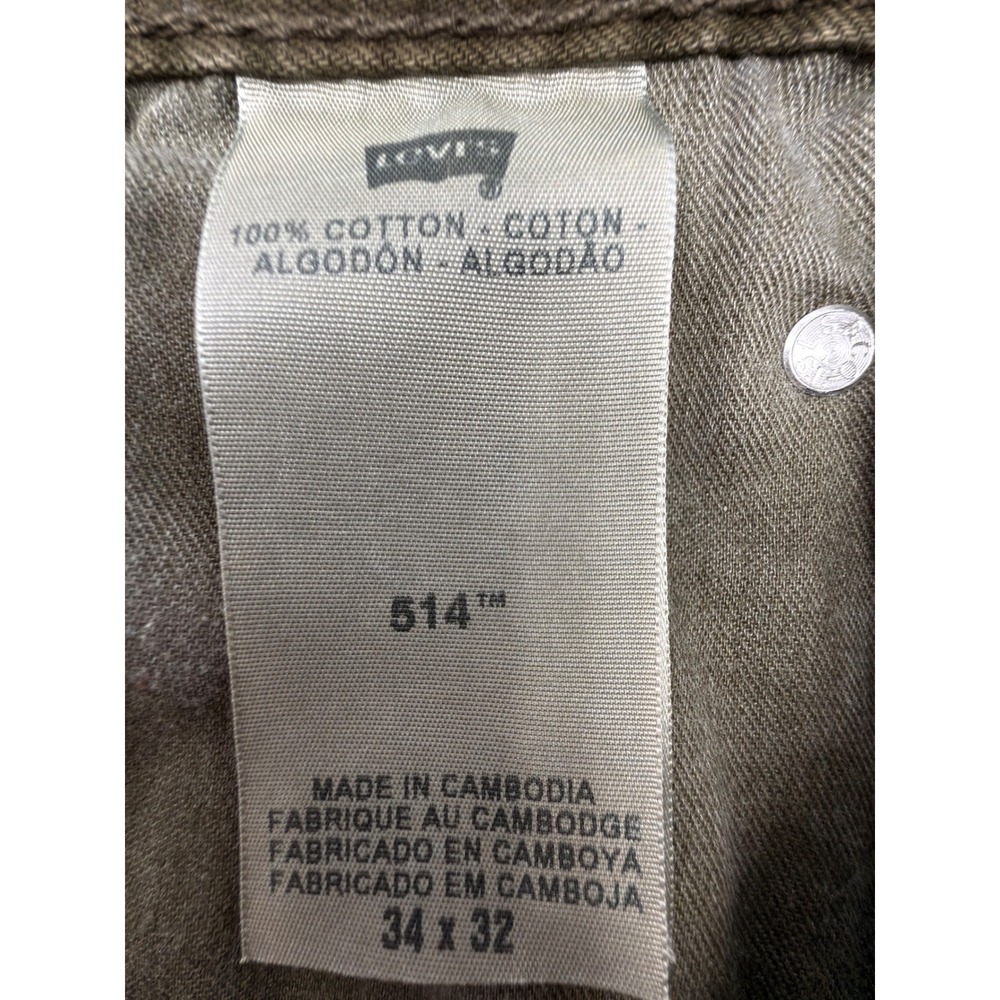Levi's 514 Straight Jeans Mens 34x32 Olive Green 100% Cotton Pants 04514-0249 - Picture 6 of 6